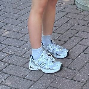 New Balance 530 White and Navy Sporty Sneakers